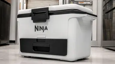 A white Nina FrostVault hard cooler on full display.