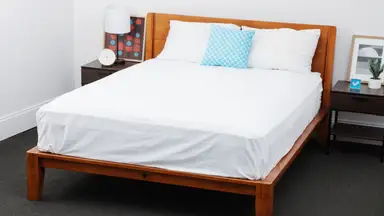 Brooklinen bed sheets are shown on a bed for testing in the Reviewed labs.