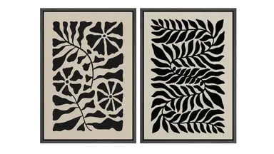 SIGNWIN Framed Canvas Black Abstract Floral Print Wall Art
