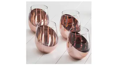MyGift Modern Copper Accent Stemless Wine Glass Set