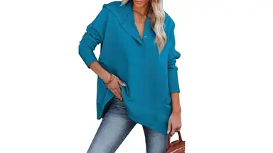 AlvaQ Women Casual Button V Neck Hoodie