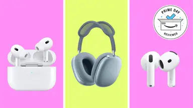 Three different Apple headphones on a yellow background