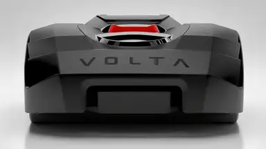 A black robot lawn mower that says VOLTA across the side