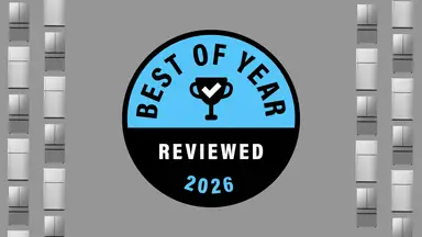 Reviewed's Best of Year Award badge on a gray background with refrigerators