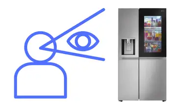 A graphic of a person with an eye looking an an Instaview refrigerator
