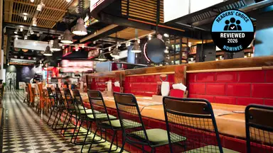 A shiny restaurant dining room