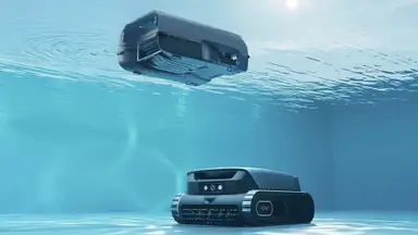 Aiper experts duo robotic pool cleaning on the surface and floor of an inground pool