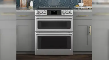 A double oven range in a modern kitchen.