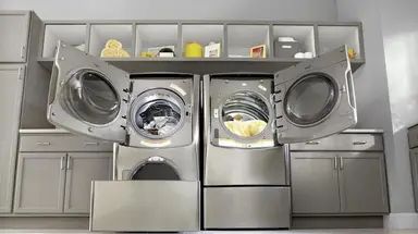 The LG WM9000HVA front load washer DLEX9000V dryer.