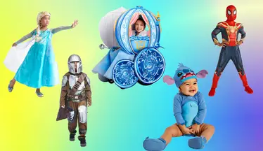 Elsa, the Mandalorian, Cinderella, Spider-Man, and Stitch Halloween costumes