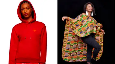 Woman wearing red Ivy Park hoodie, woman wearing clothing from PrincessCulture Etsy store.
