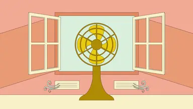An illustration with a fan blowing in front of a fan.
