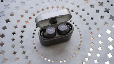 The HyperX Cirro Buds inside their case.
