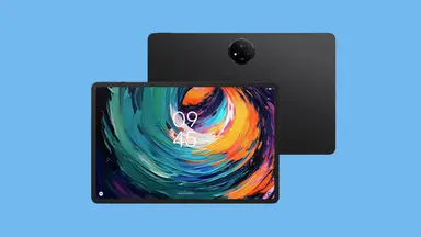 Two TCL NxtPaper tablets set back-to-back in front of a blue background.