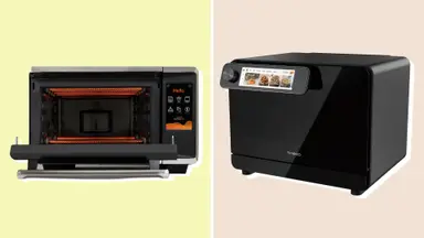 Macrowave and Tineco smart oven on colorful background