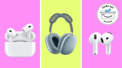 Three different Apple headphones on a yellow background