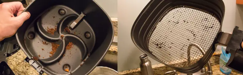 Ironically, food particles wouldn't cook onto a real fry basket as badly.