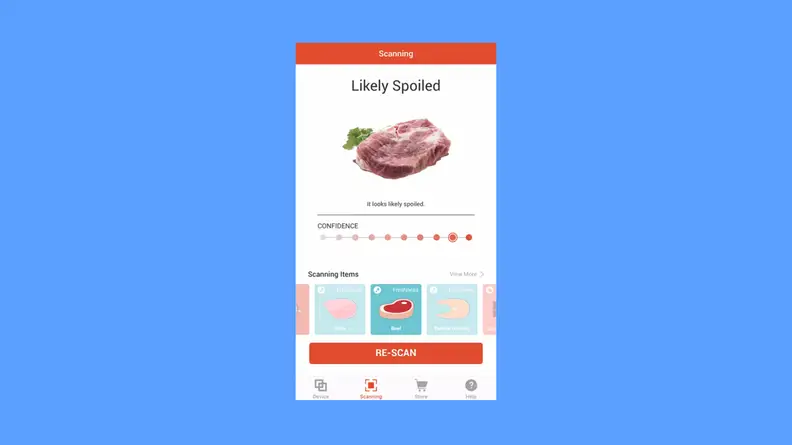 Meat freshness results in the Linksquare app
