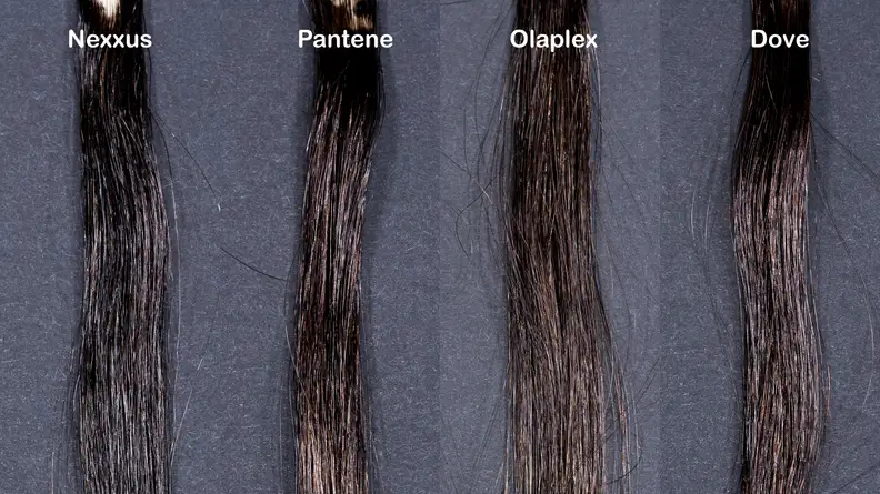 The Nexxus shampoo showed the least fading after five washes.