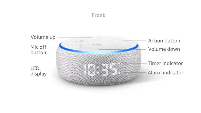Echo Dot 3 on counter displaying 13 minute timer