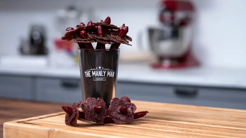 three bouquets of beef jerky