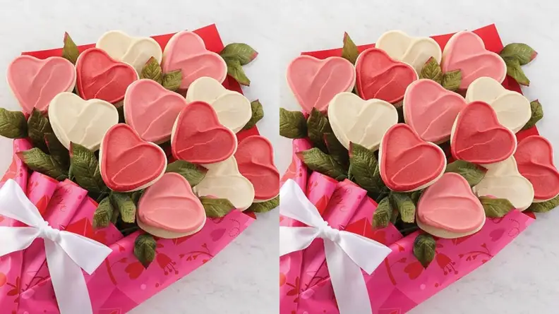 heart shaped cookies in a bouquet