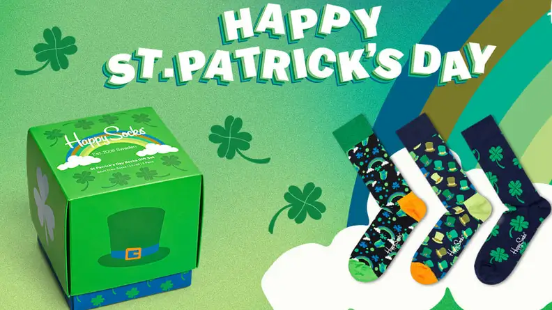 St Patricks Day themed socks in box