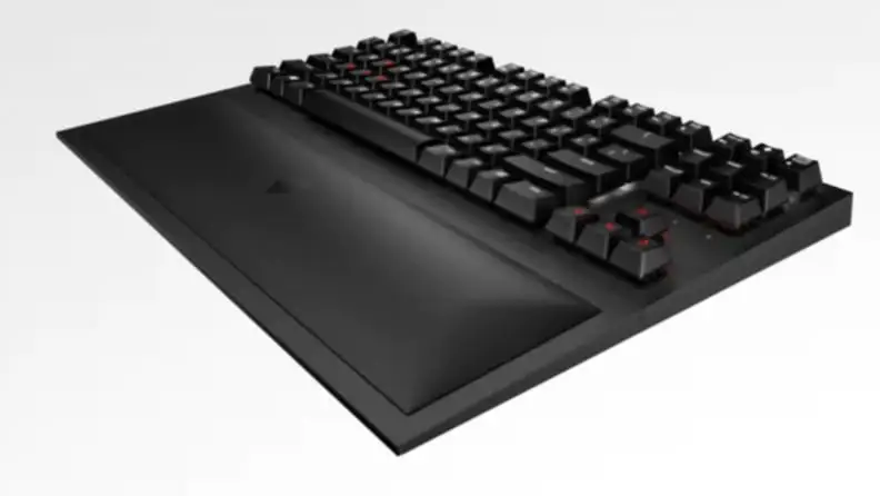 An image of a black wrist-rest keyboard.