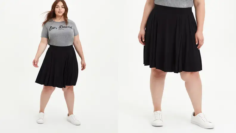 Woman wearing a black skort and then a closeup on her legs