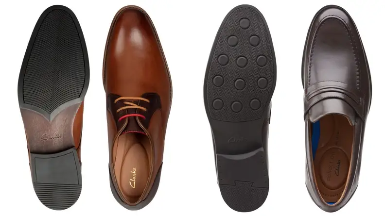 Black boot and brown oxford from Clarks.