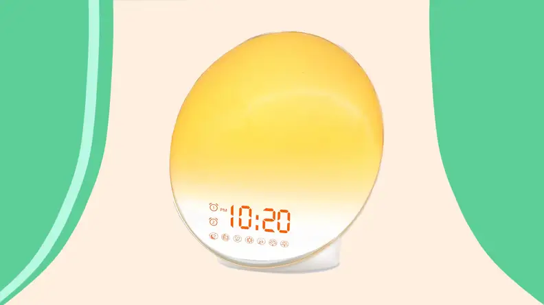 Sunrise alarm clock with yellow display.