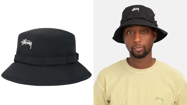 black bucket hat, navy bucket hat