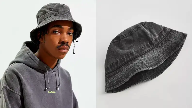 close-up photo of seersucker bucket hat