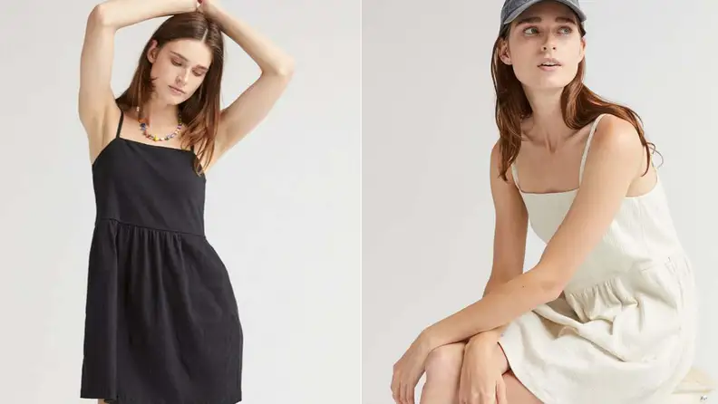 women wearing black babydoll dress and cream babydoll dress