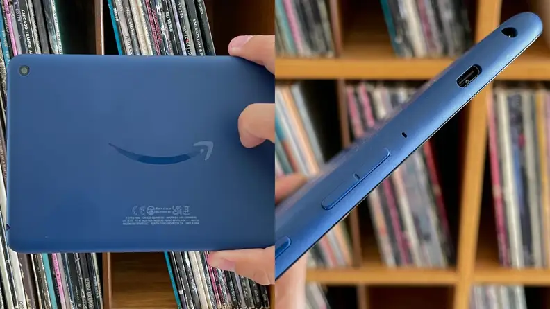 Side-by-side shot of the back and side of the tablet.
