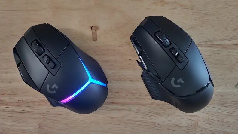 Logitech G502 X Lightspeed gaming mouses side by side.