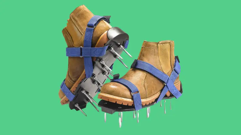 Aerating shoe in front of a background.