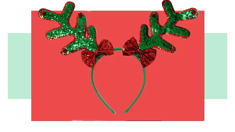 green reindeer headband.