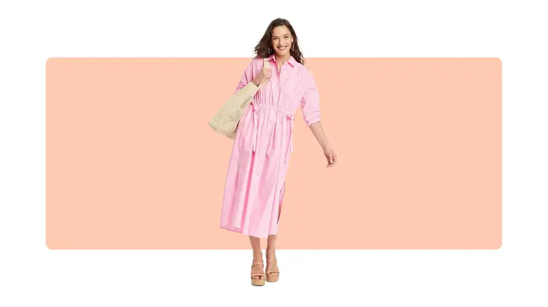 A pink shirtdress.