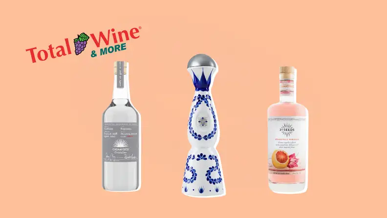 3 bottles of tequila and Total Wine & more logo