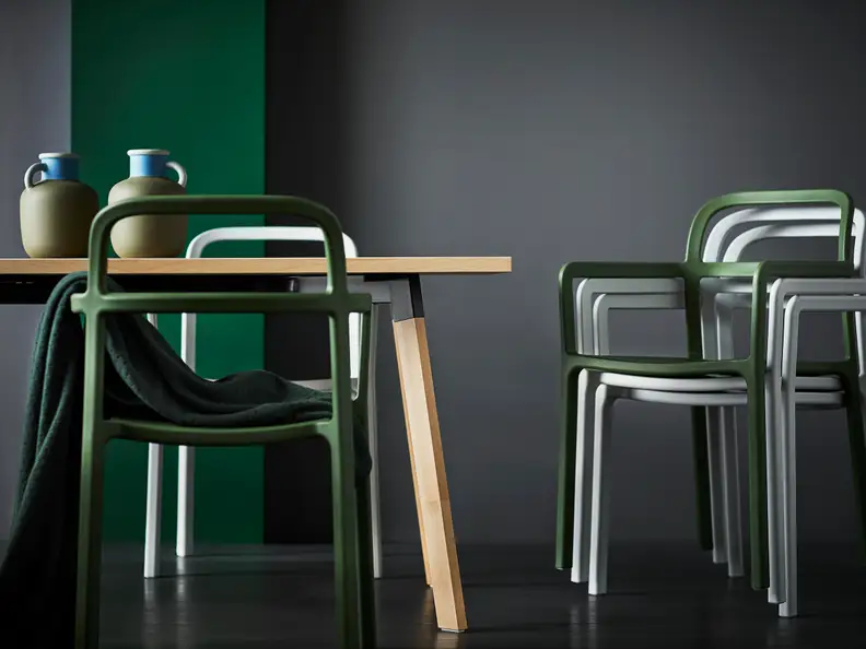 Molded plastic chairs are sturdy and attractive