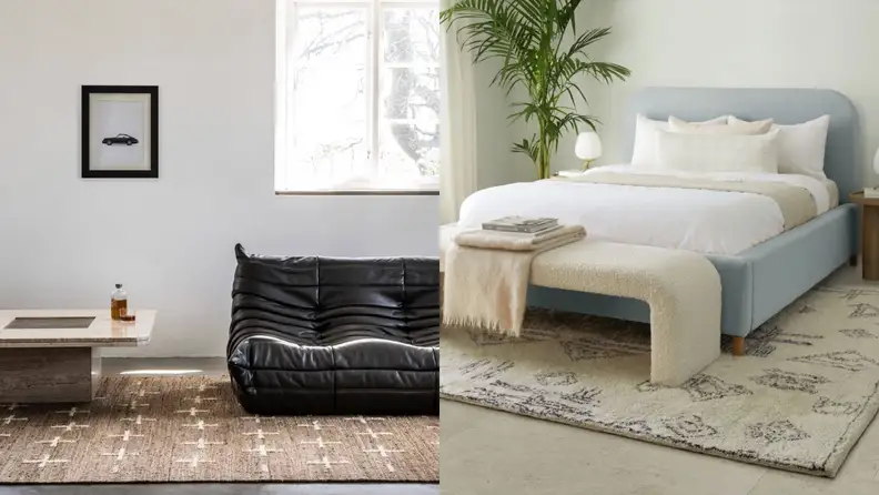 Textured and patterned rugs underneath furniture in living rooms.