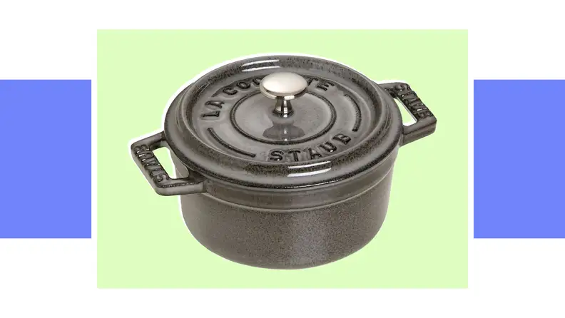 An image of a black Staub mini Dutch oven.