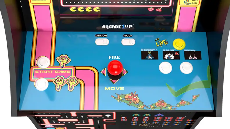 Close-up of the controller table for the CLass of 81 arcade cabinet.