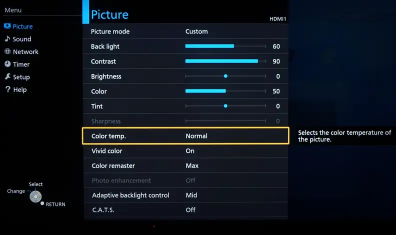 Panasonic-CX850-calibration controls