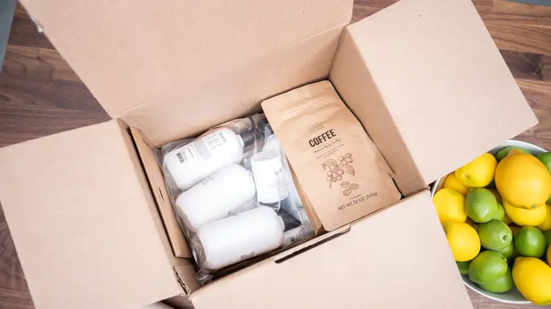The Public Goods items packaged in the box.