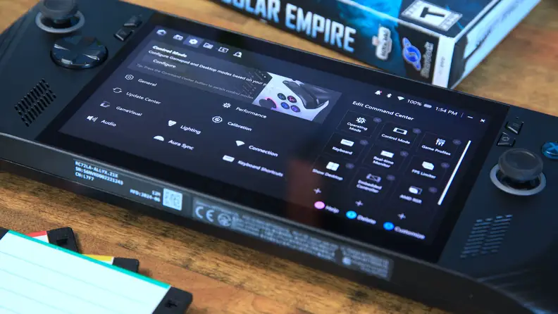 The Asus ROG Ally X on the settings screen.