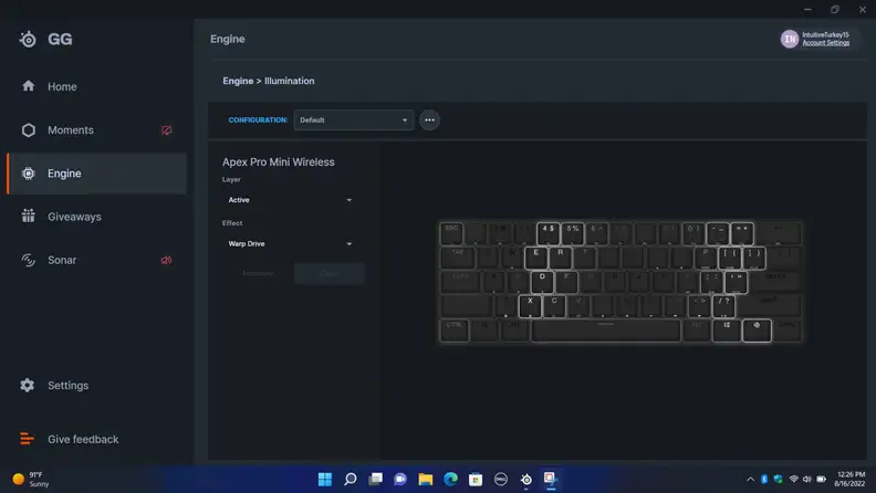 User interface on a PC to assign hot keys on a keyboard.