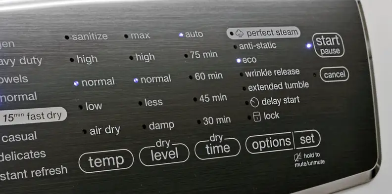 Dryer control panel