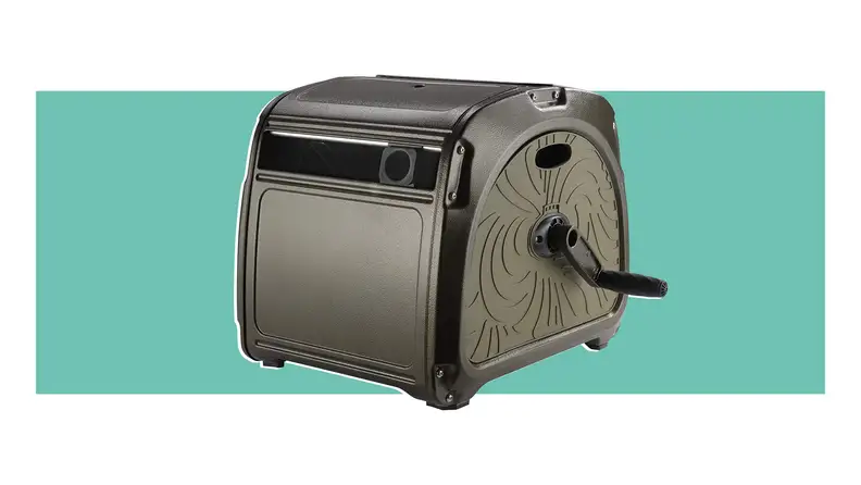 Product shot of the Giraffe Tools Metal Hose Reel Box.